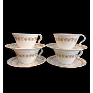 Set of 4 Corelle Gold Butterfly Coffee Cups and Saucers 8pc Collectible